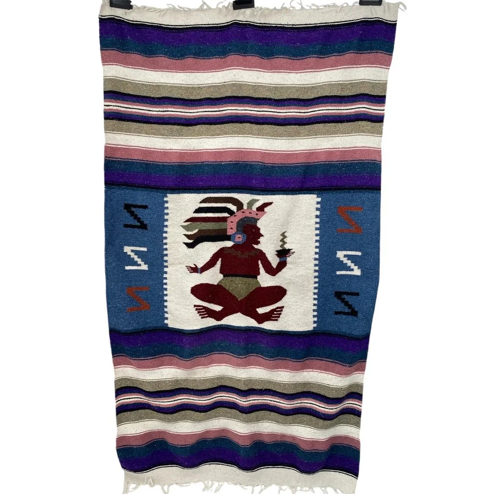 Vintage Mexican Blanket Wall Hanging Art Mayan Tribal‎ Decor Southwest 43x74